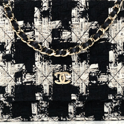 Chanel Tweed Quilted Wallet On Chain WOC Black Ecru White 8 of 11