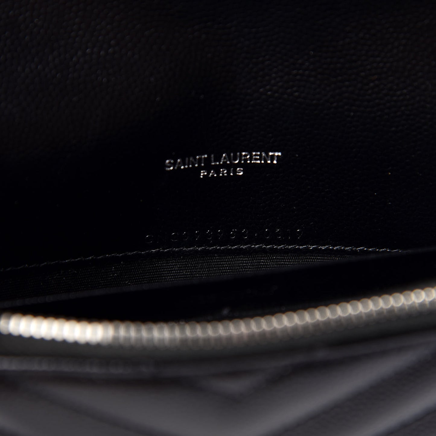 Grain De Poudre Matelasse Chevron Monogram Envelope Chain Wallet Black