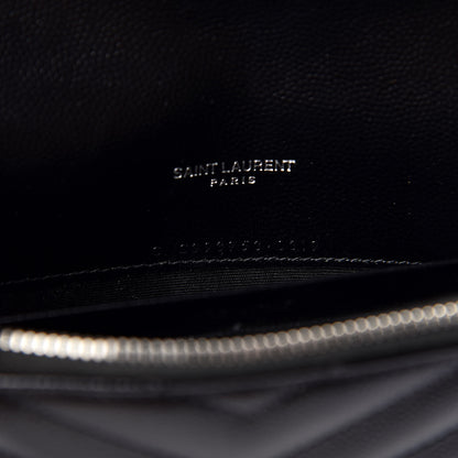 Saint Laurent Grain De Poudre Matelasse Chevron Monogram Envelope Chain Wallet Black 8 of 9