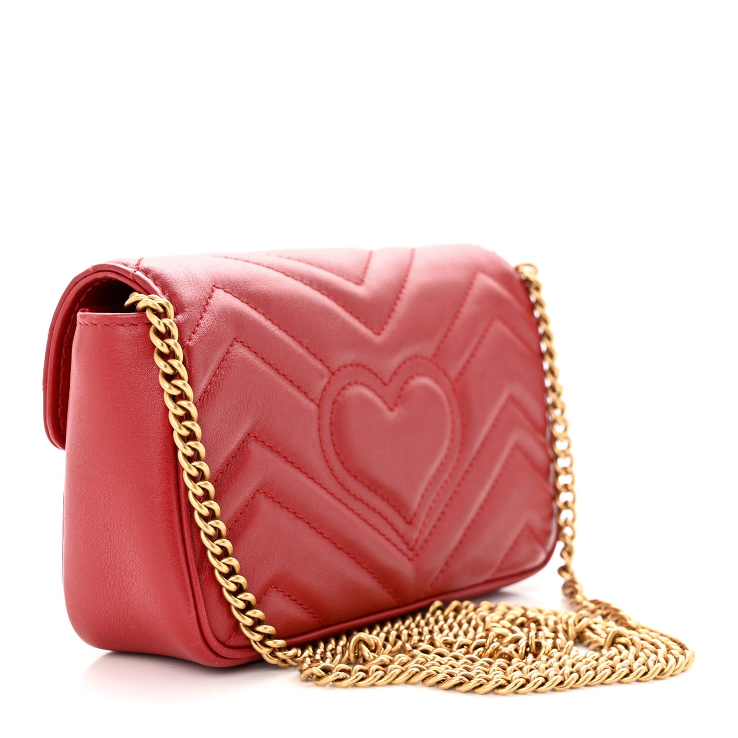 Calfskin Matelasse Super Mini GG Marmont Shoulder Bag Hibiscus Red
