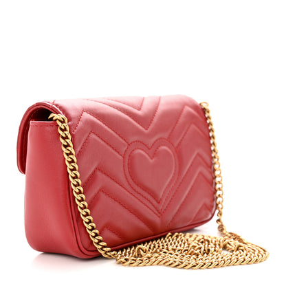 Gucci Calfskin Matelasse Super Mini GG Marmont Shoulder Bag Hibiscus Red 3 of 12