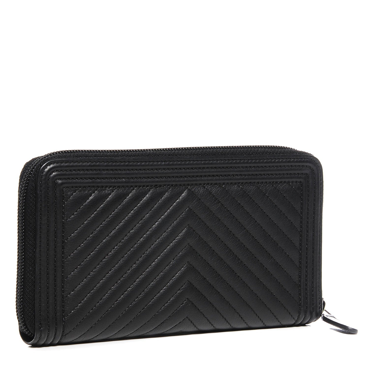 Chanel Calfskin Chevron Zip Around Boy Wallet Black 3 of 8