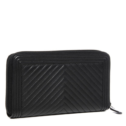 Chanel Calfskin Chevron Zip Around Boy Wallet Black 3 of 8