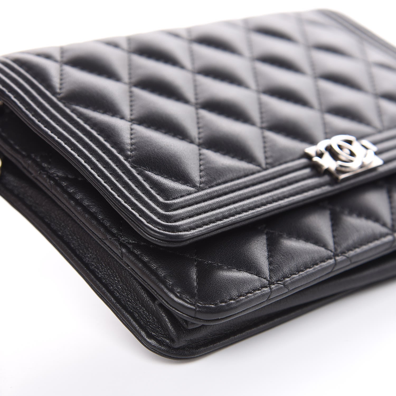 Chanel Lambskin Quilted Boy Wallet On Chain WOC Black 9 of 11