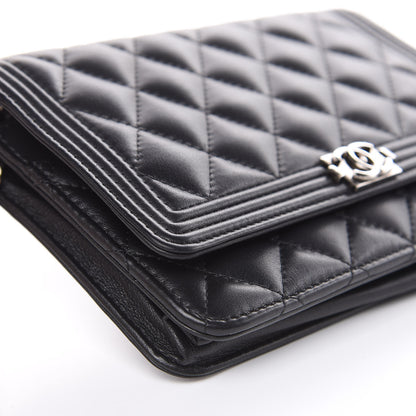 Chanel Lambskin Quilted Boy Wallet On Chain WOC Black 9 of 11