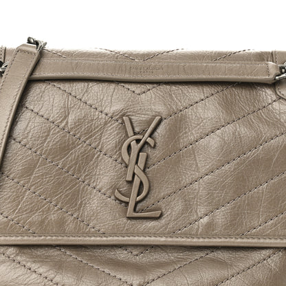 Saint Laurent Crinkled Calfskin Matelasse Monogram Medium Niki Chain Satchel Greyish Brown 8 of 10