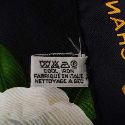 Chanel Silk Camellia Flower Square Scarf Navy 3 of 4