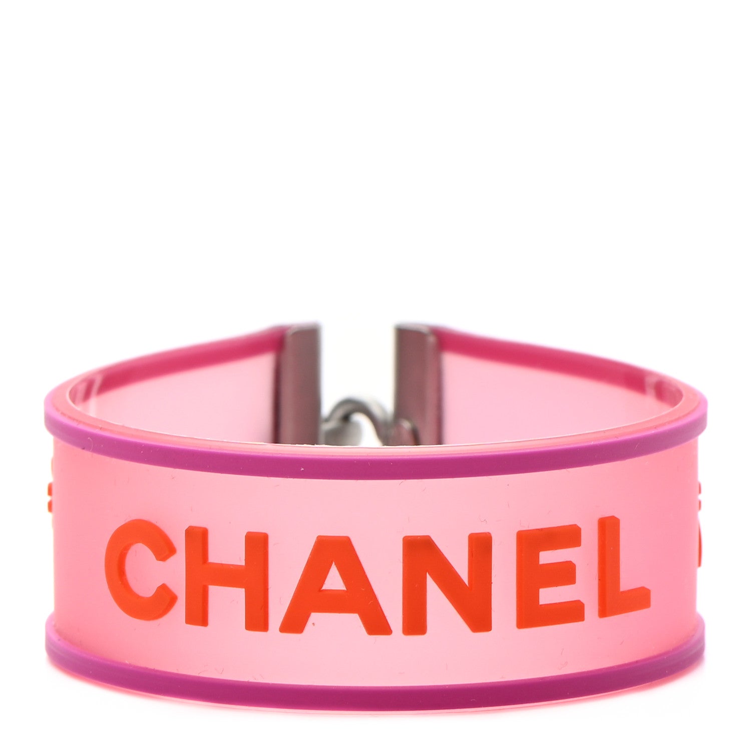 Chanel Rubber Logo Bracelet Pink Orange 1 of 4
