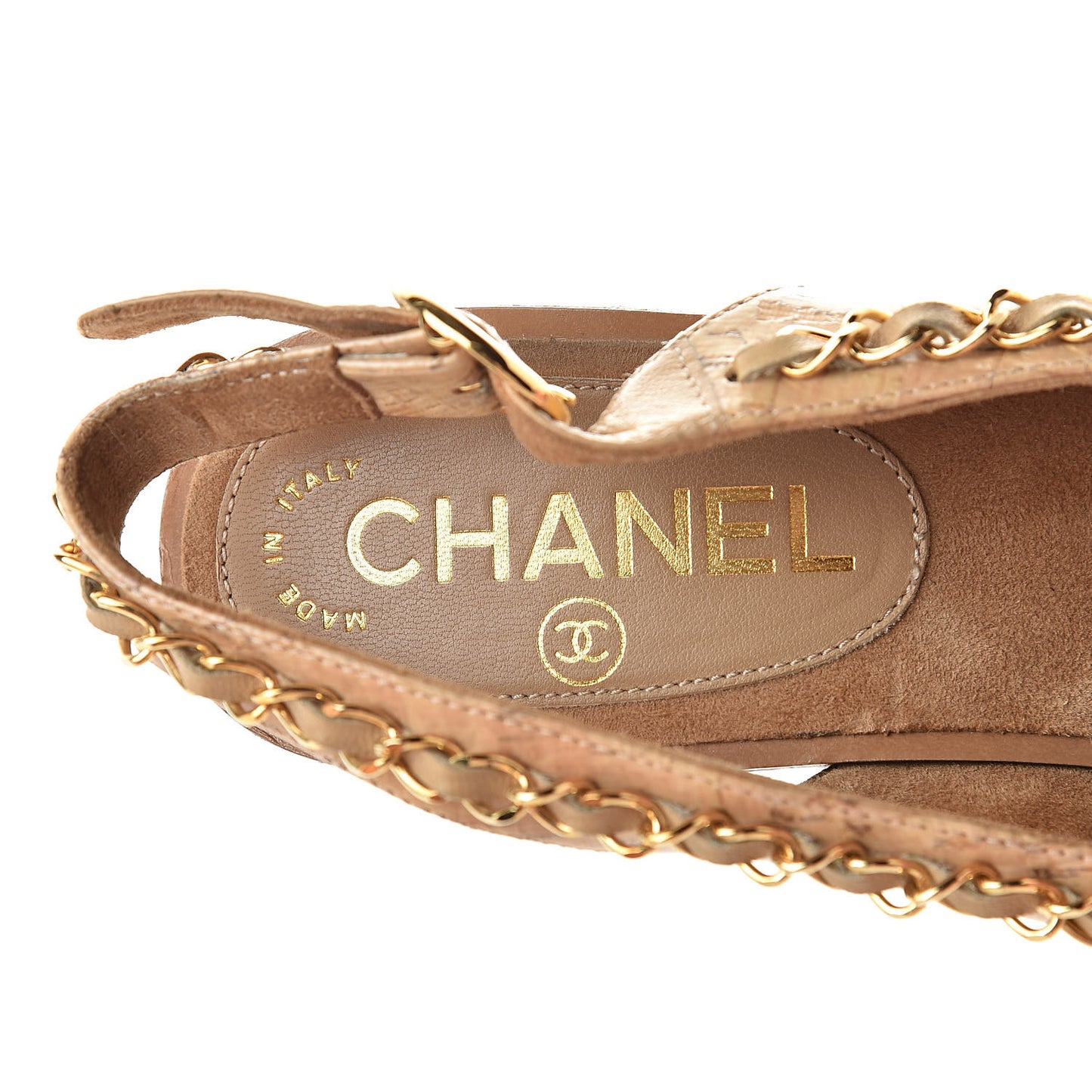 Cork Chain CC Wedge Sandals 36.5 Beige Clair