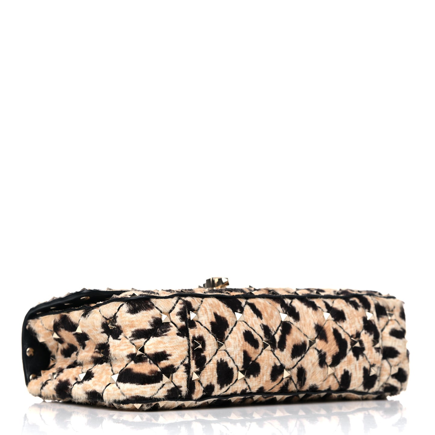 Calf Hair Leopard Print Small Rockstud Spike Shoulder Bag