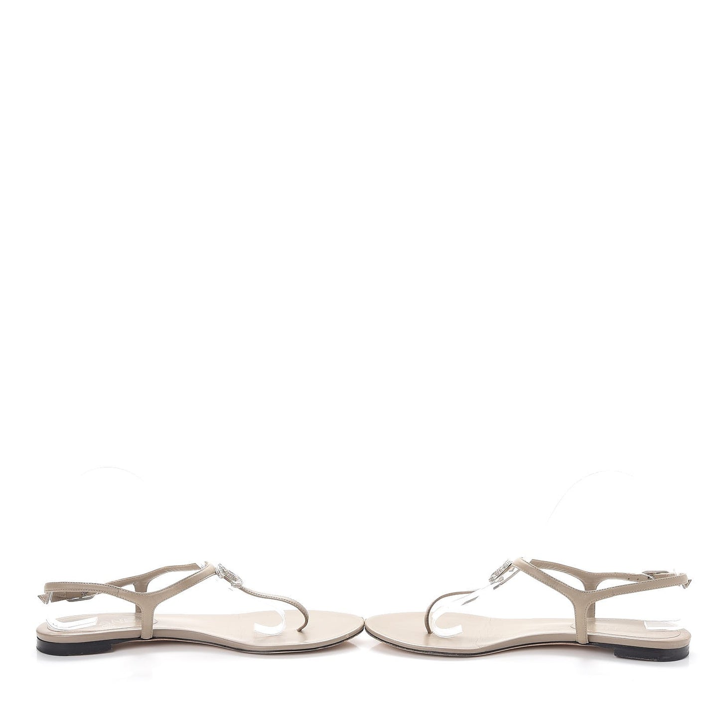 Lambskin Crystal CC Thong Sandals 38.5 Beige