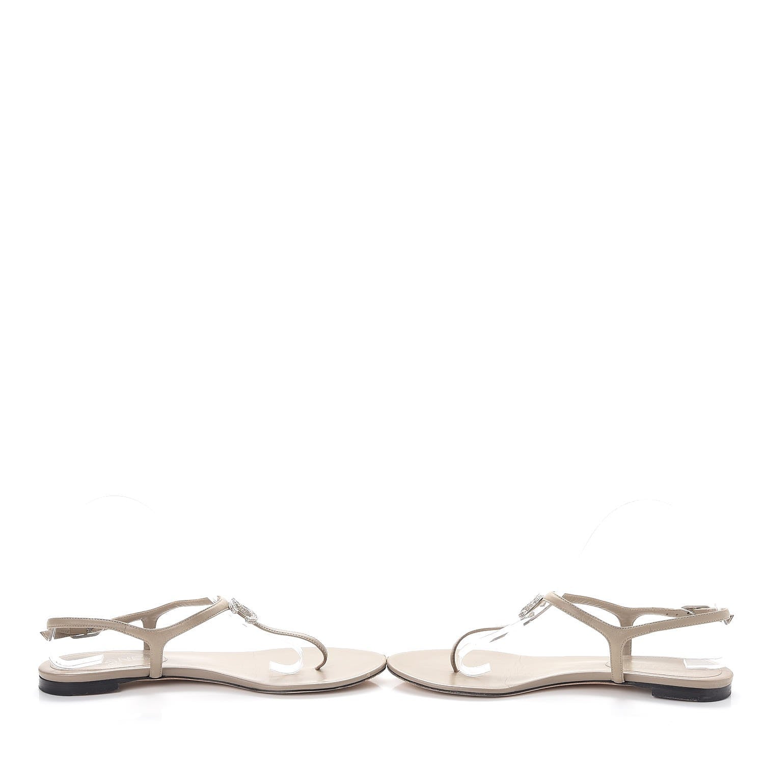 Chanel Lambskin Crystal CC Thong Sandals 38.5 Beige 5 of 12