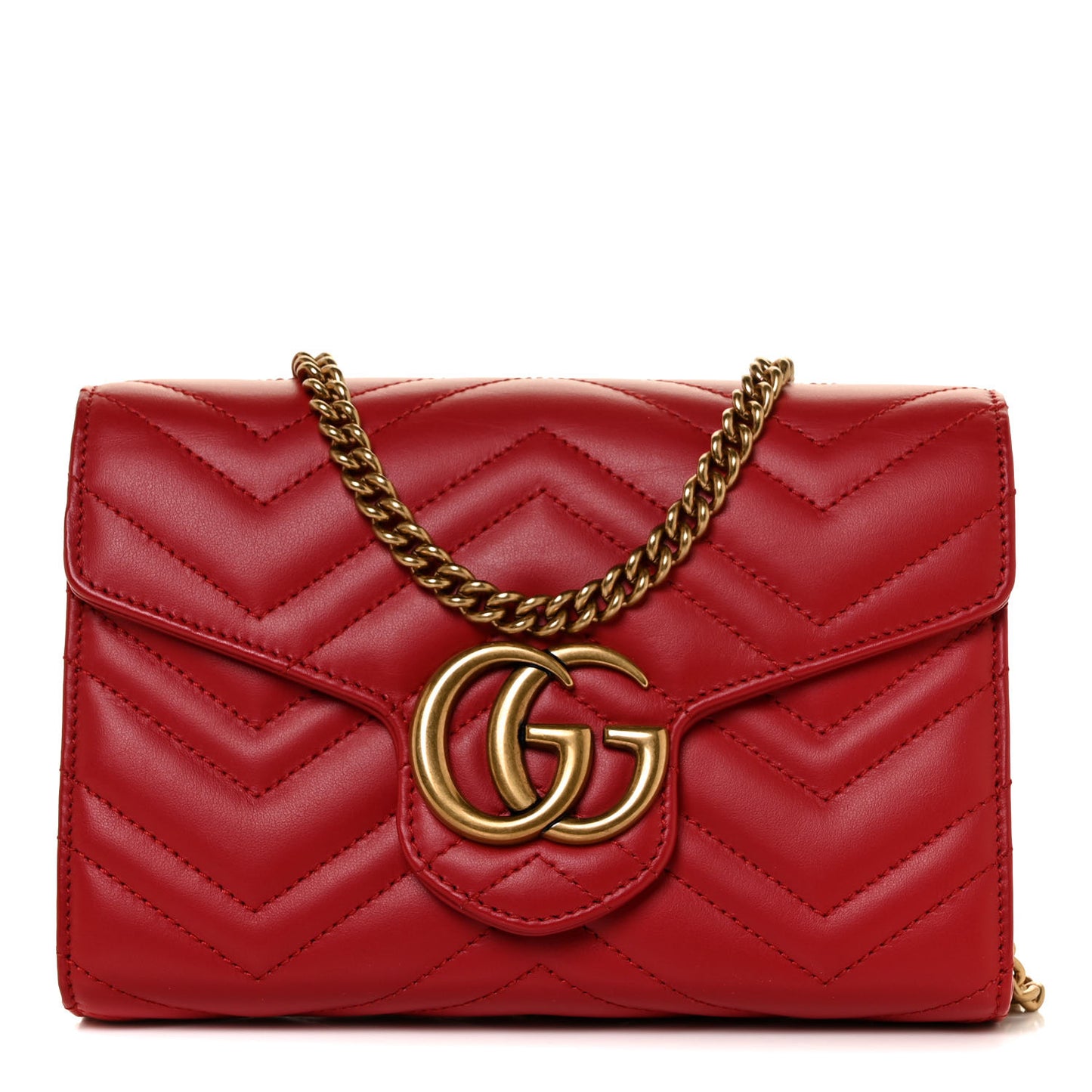 Calfskin Matelasse GG Marmont Chain Wallet Hibiscus Red