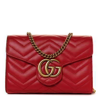 Gucci Calfskin Matelasse GG Marmont Chain Wallet Hibiscus Red 1 of 9