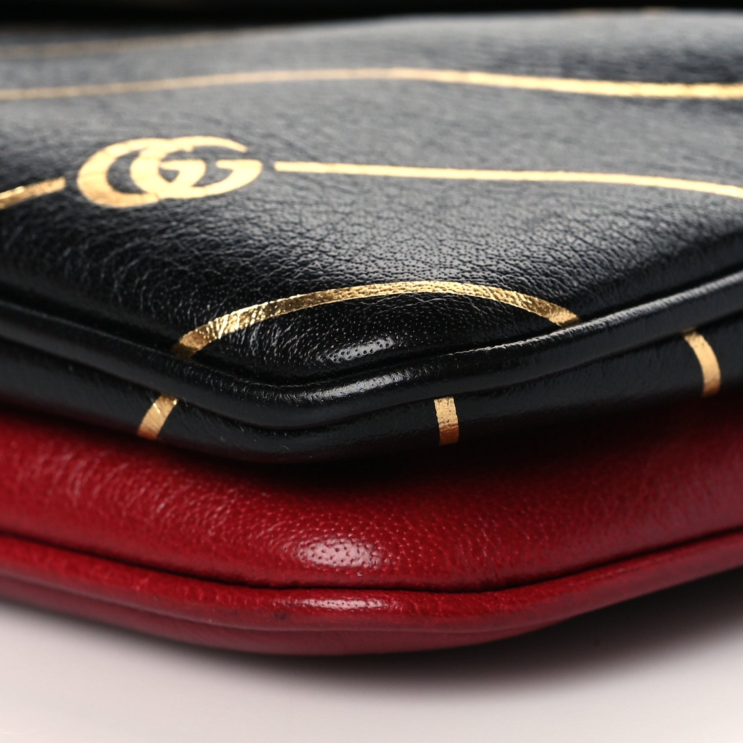 Gucci Calfskin Diagonal GG Medium Thiara Double Envelope Shoulder Bag Black Red 10 of 10