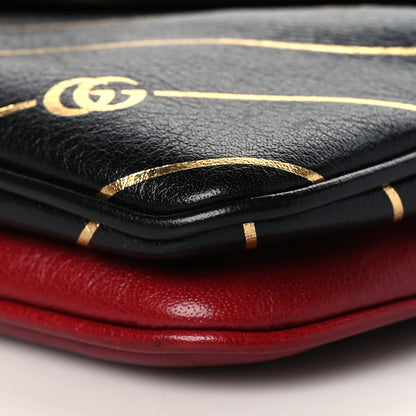 Gucci Calfskin Diagonal GG Medium Thiara Double Envelope Shoulder Bag Black Red 10 of 10