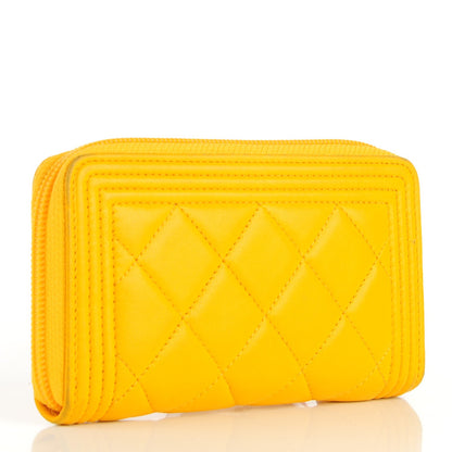 Chanel Lambskin Quilted Small Boy Zip Around Wallet Yellow 5 of 18