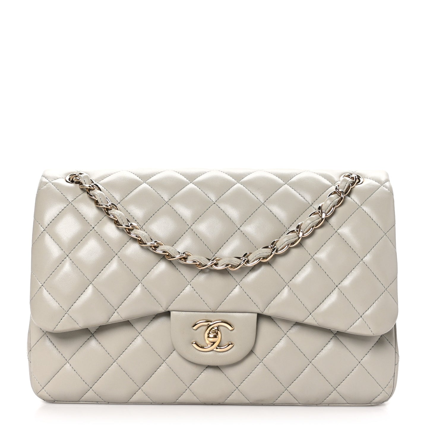 Lambskin Quilted Jumbo Double Flap Grey