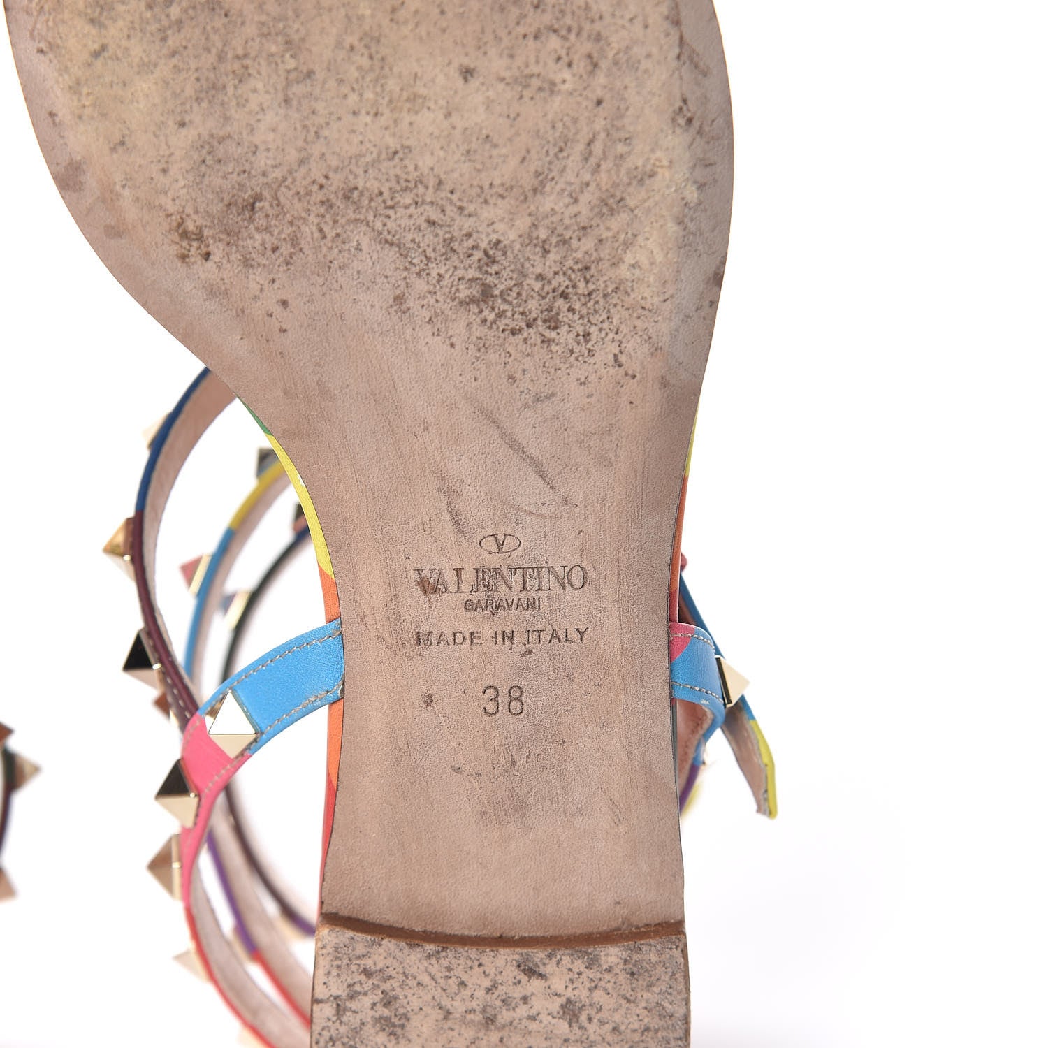 Valentino Garavani Calfskin 1973 Rockstud Ankle Wrap Flat Thong Sandals 38 Multicolor 5 of 8