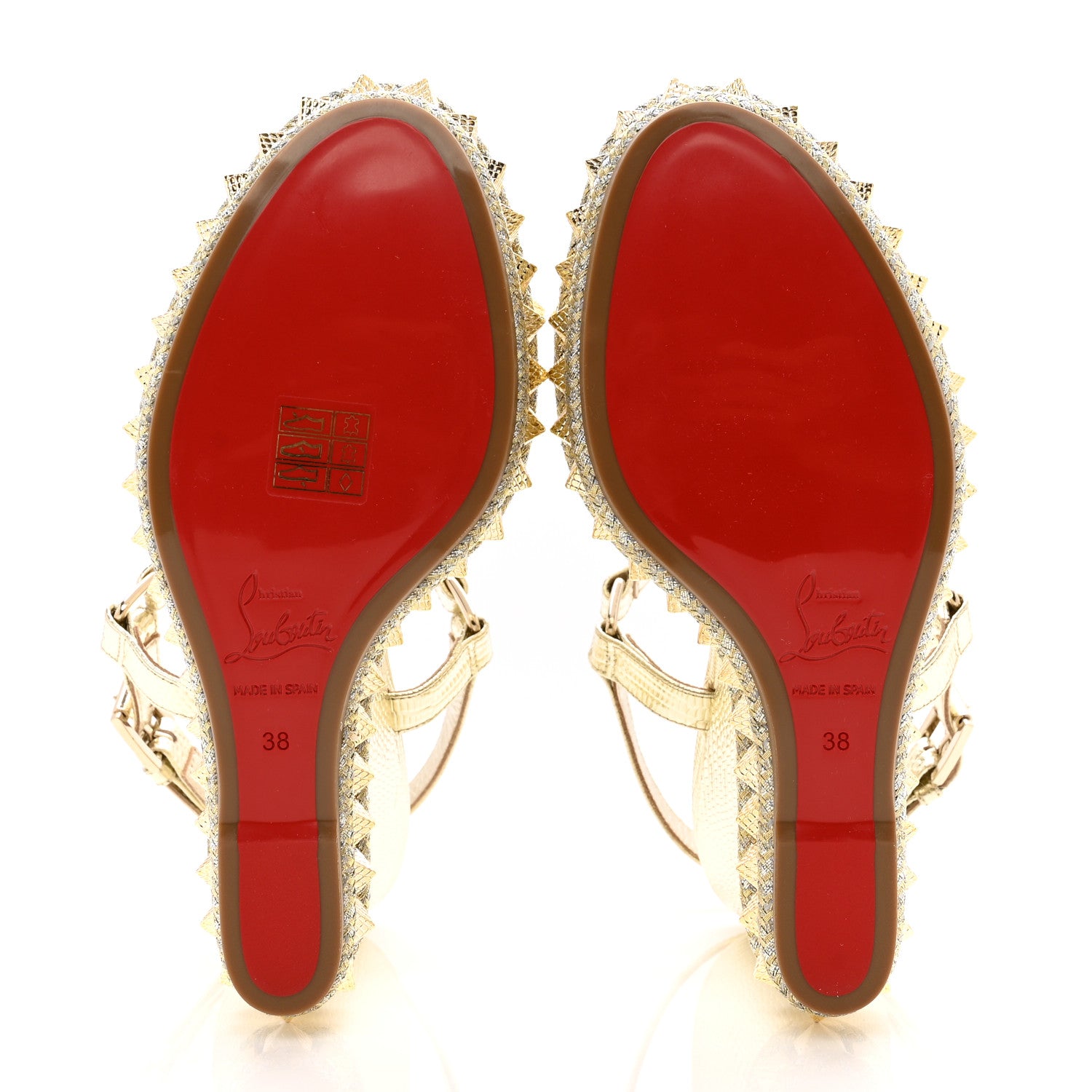 Christian Louboutin Specchio Vintage Pyraclou 110 Wedge Sandals 38 Gold 5 of 9