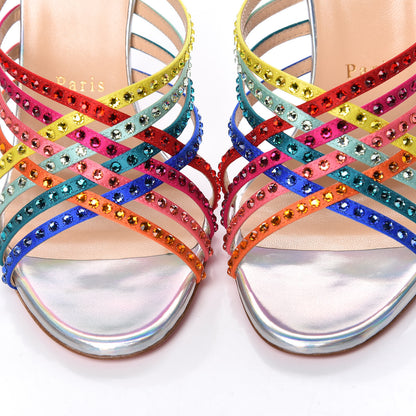 Christian Louboutin Specchio Calfskin Crystal Marthastrass 100 Slide Sandals 39 Silver Multicolor 9 of 10