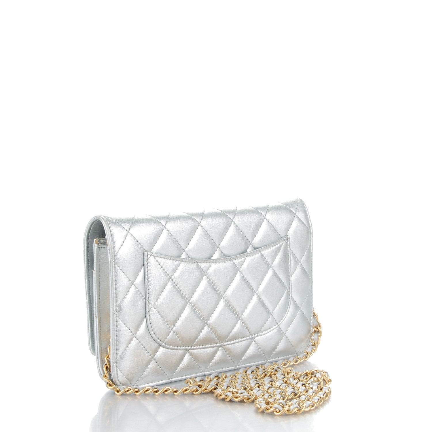 Chanel Metallic Lambskin Quilted Reissue Wallet On Chain WOC Silver 3 of 8