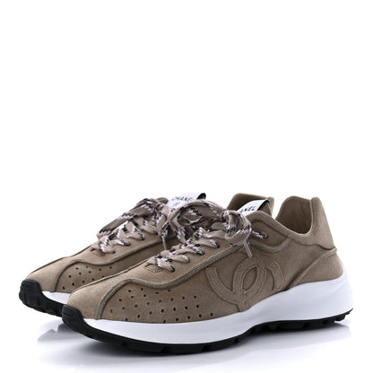 Chanel Suede Goatskin CC Sneakers 39.5 Dark Beige 3 of 9