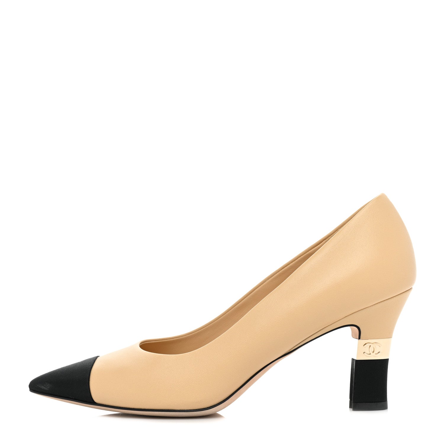 Chanel Lambskin Grosgrain Cap Toe CC Pumps 39 Beige Black 1 of 11