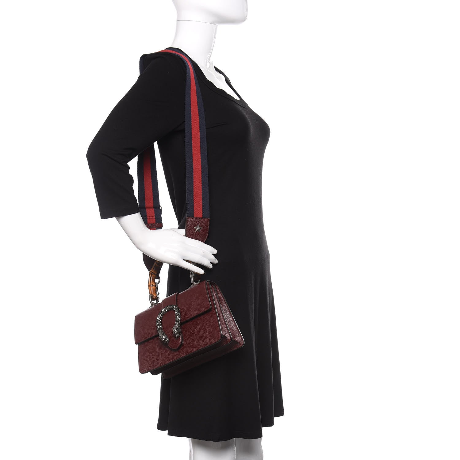 Gucci Dollar Calfskin Crystal Web Mini Dionysus Bamboo Top Handle Bag Vintage Bordeaux Black Diamond 2 of 9