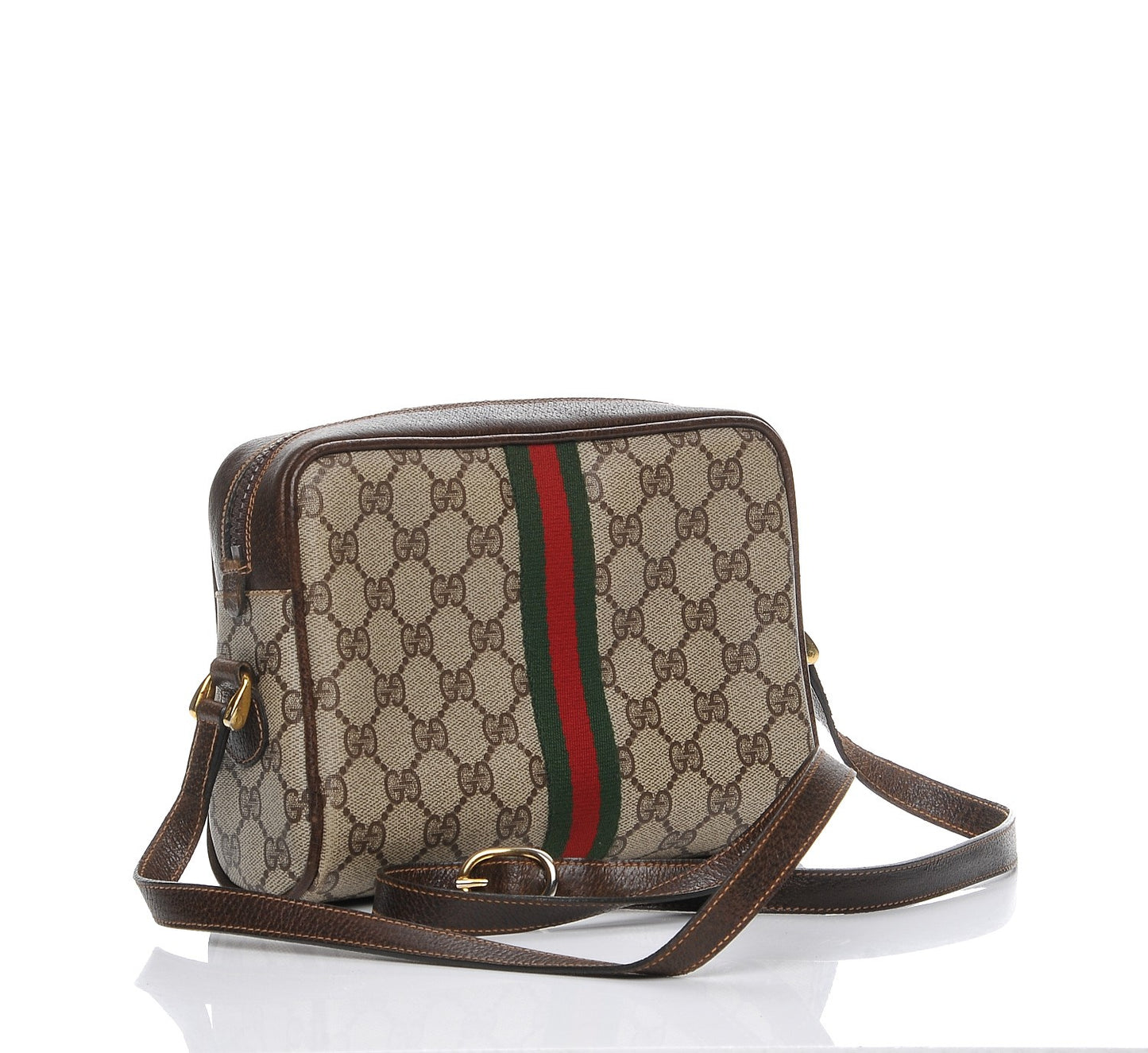 Coated Canvas Monogram Web Small Shoulder Bag Dark Brown