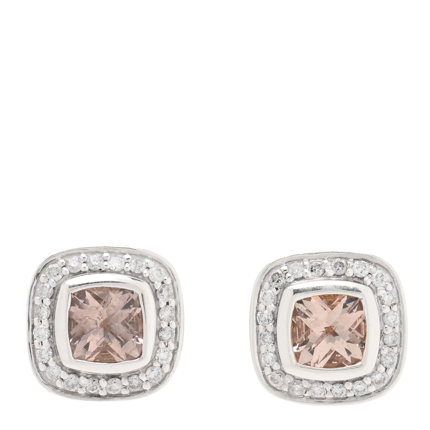 David Yurman Sterling Silver Diamond Morganite 5mm Petite Albion Earrings 1 of 4
