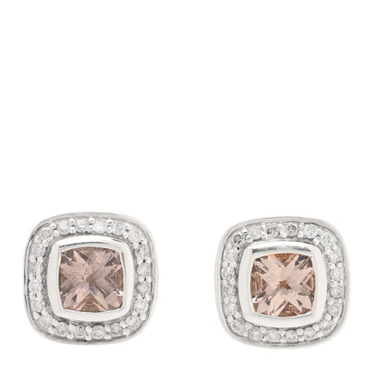 David Yurman Sterling Silver Diamond Morganite 5mm Petite Albion Earrings 1 of 4