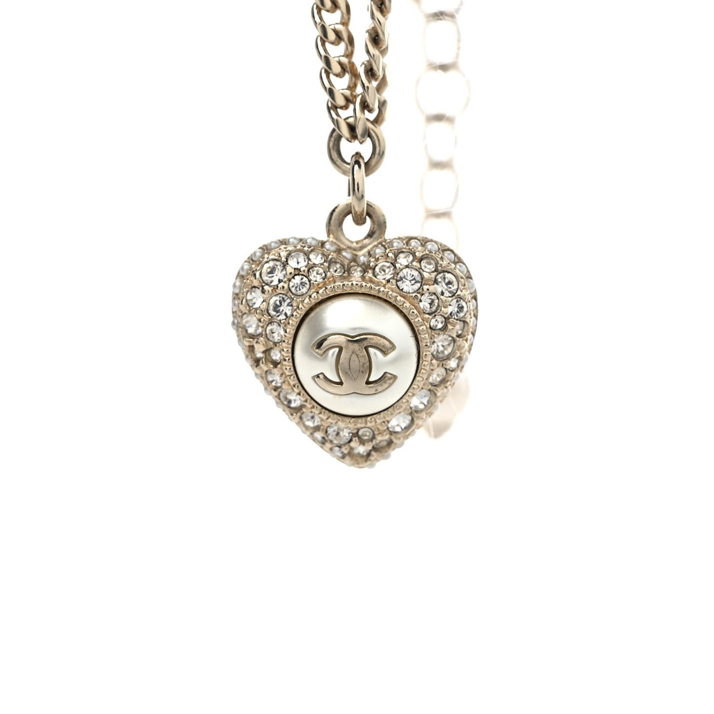 Crystal Pearl Chain Heart Bracelet Gold