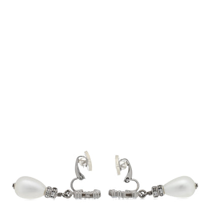 Chanel Pearl Crystal CC Drop Clip On Earrings Silver Pearly White 3 of 5