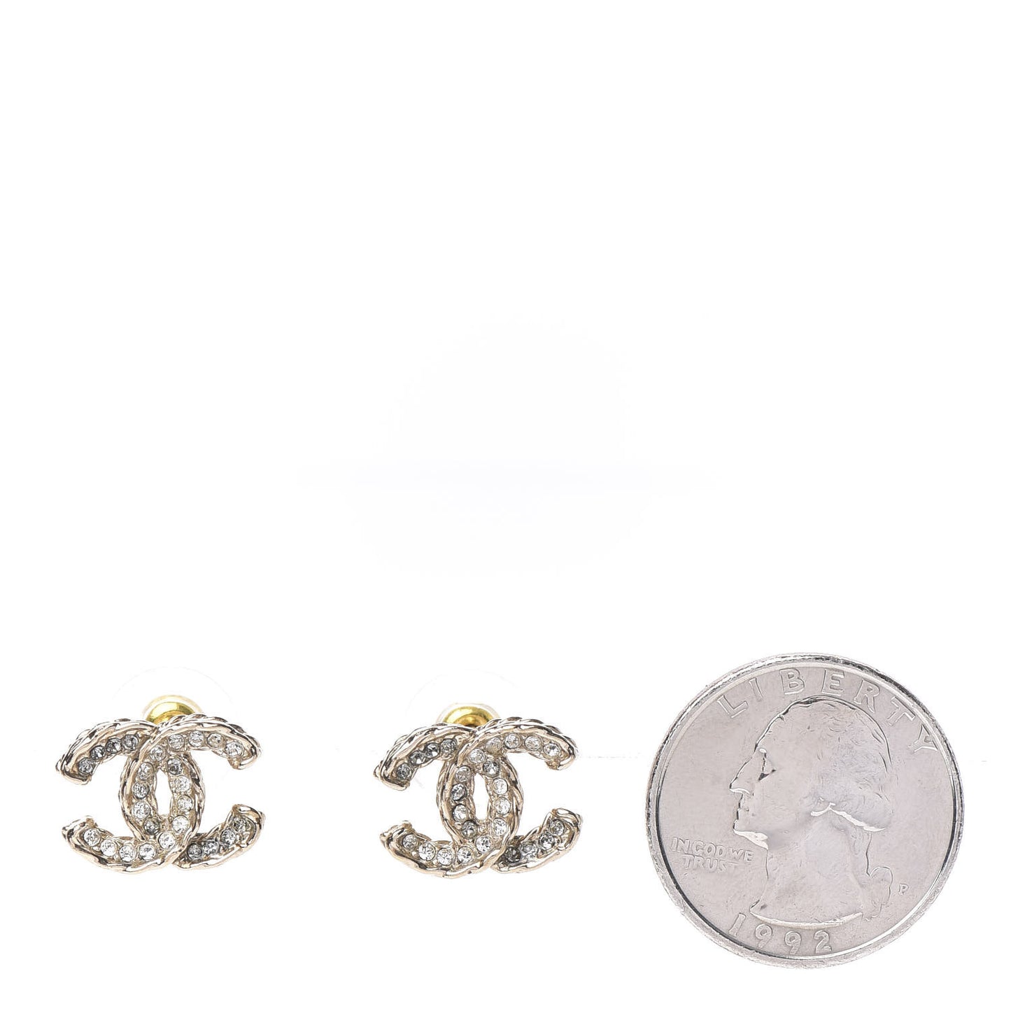 Crystal Chain CC Earrings Gold