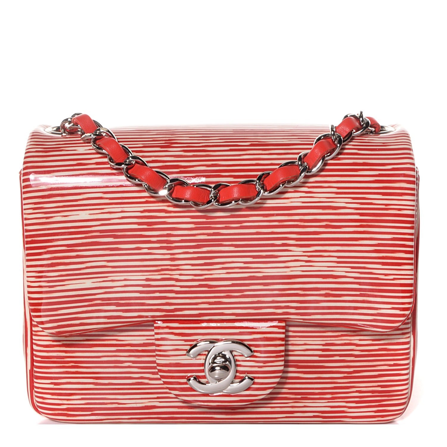 Chanel Patent Calfskin Striped Mini Square Flap Red 1 of 7