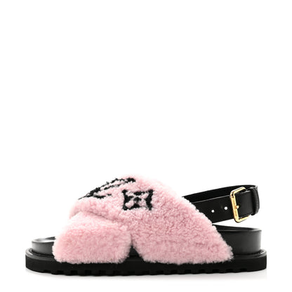 Louis Vuitton Shearling Calfskin Paseo Flat Comfort Sandal 38 Pink 1 of 10