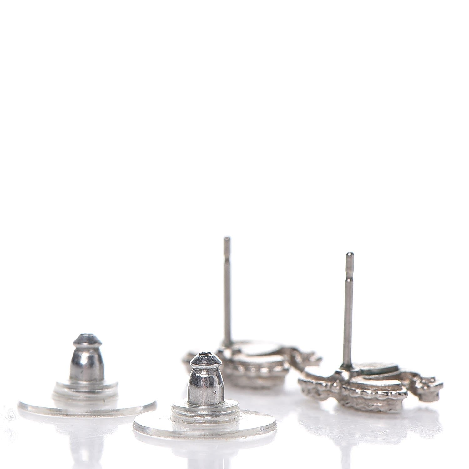 Chanel Crystal Mini Timeless CC Earrings Silver 3 of 5