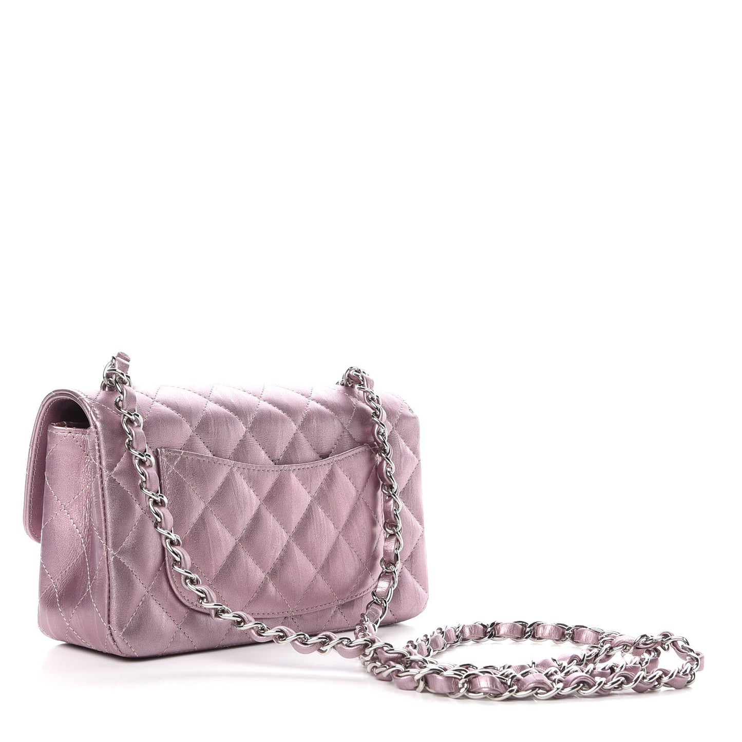 Metallic Calfskin Quilted Mini Rectangular Flap Pink