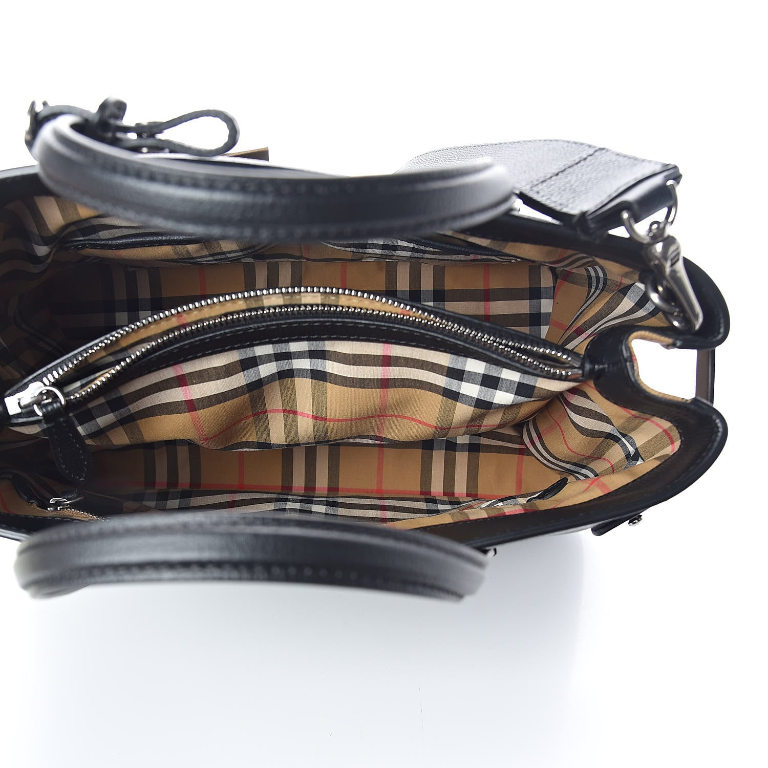 Burberry Grainy Calfskin House Check Medium Banner Tote Black 5 of 10