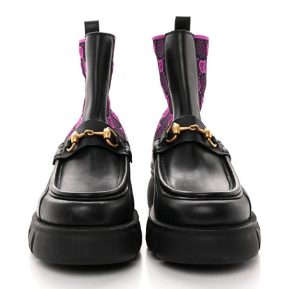 Gucci Quebec Calfskin Technical Jersey Knit GG Monogram Horsebit Ankle Boots 41 Black Fucsia 2 of 13