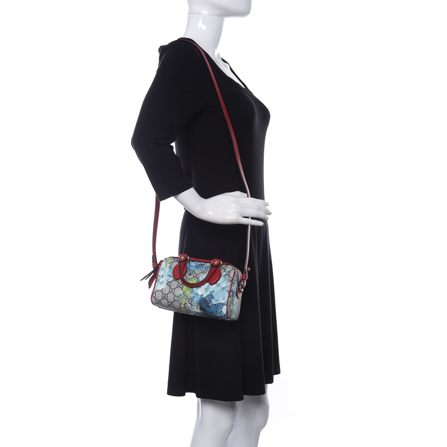 Gucci GG Supreme Monogram Blooms Mini Boston Navy Blue Hibiscus 2 of 10