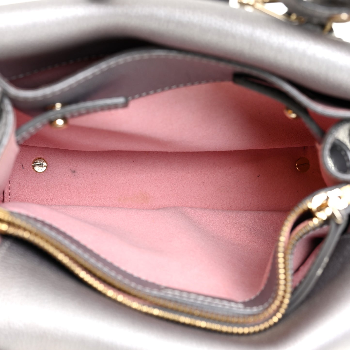Metallic Grained Calfskin Mini Milla Tote Spike Silver