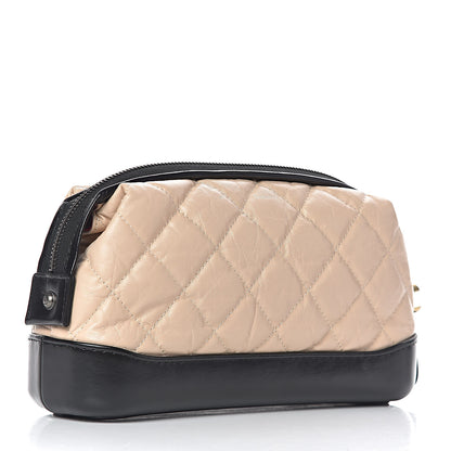 Chanel Aged Calfskin Quilted Gabrielle Cosmetic Case Beige Black 3 of 7