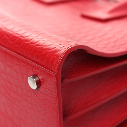Saint Laurent Calfskin Crocodile Embossed Small Sac De Jour Eros Red 9 of 15