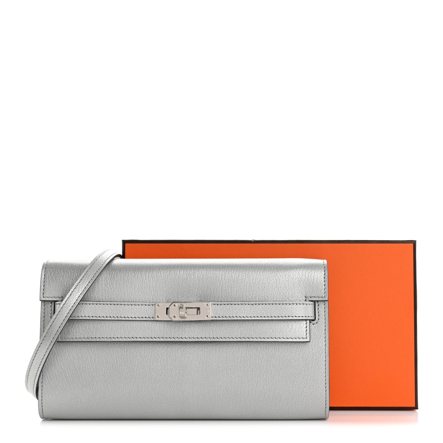 Metallic Chevre Chamkilight Kelly Wallet To Go Argent