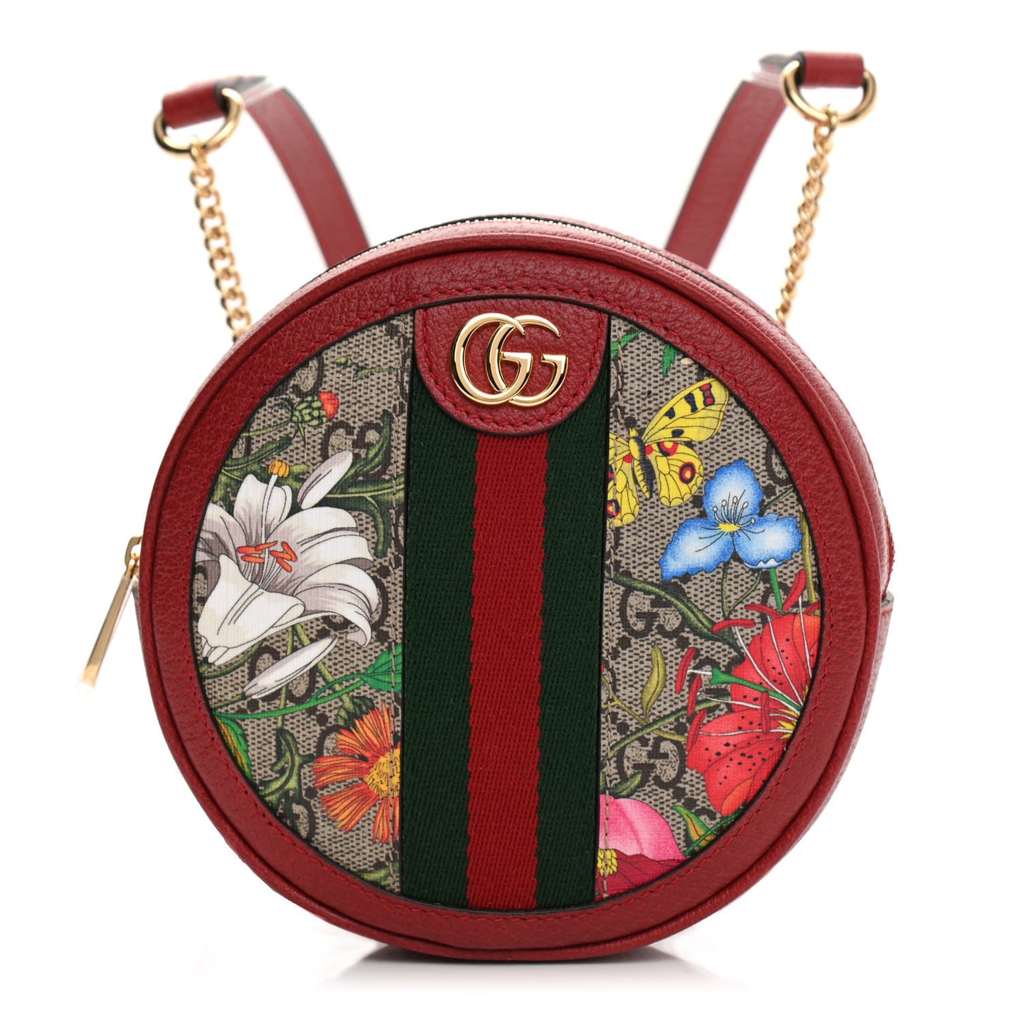 GG Supreme Monogram Web Flora Mini Ophidia Round Backpack Red