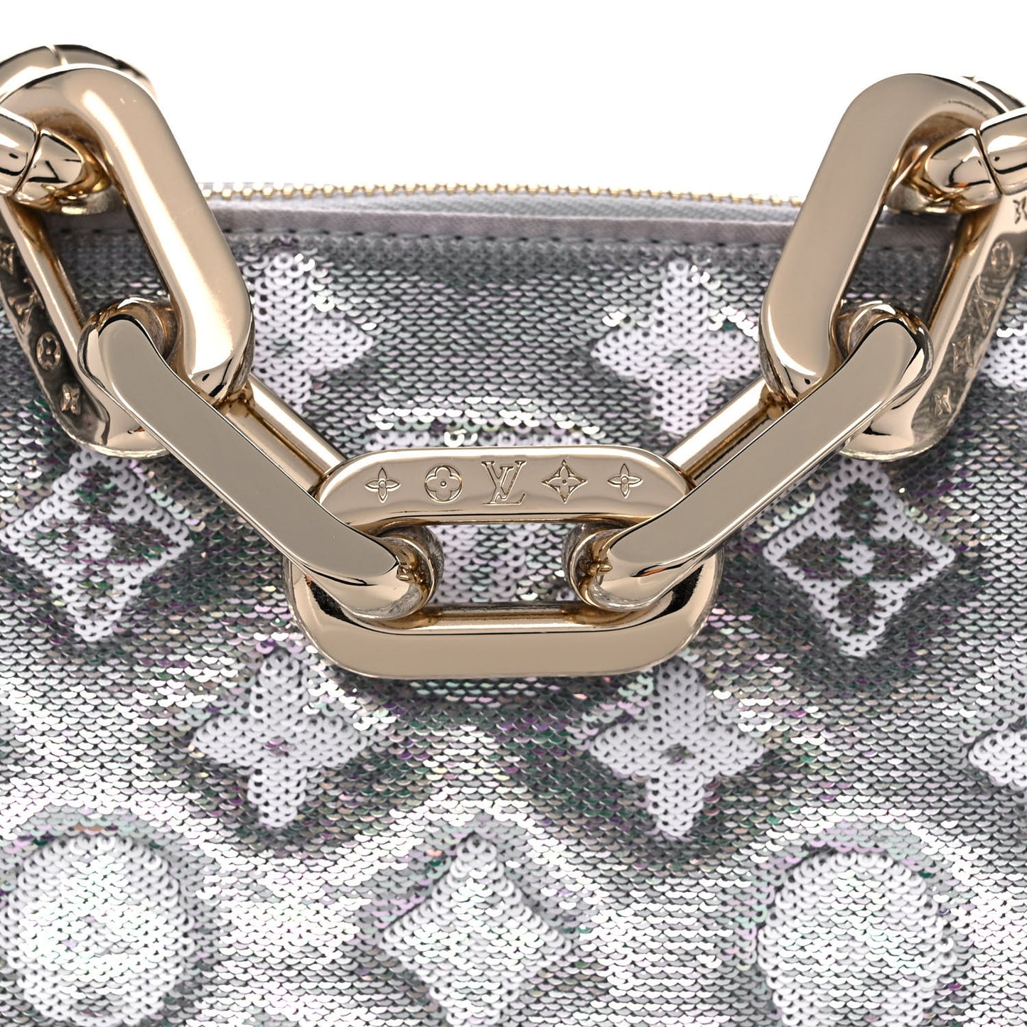 Satin Sequin Embroidered Monogram Coussin BB Silver