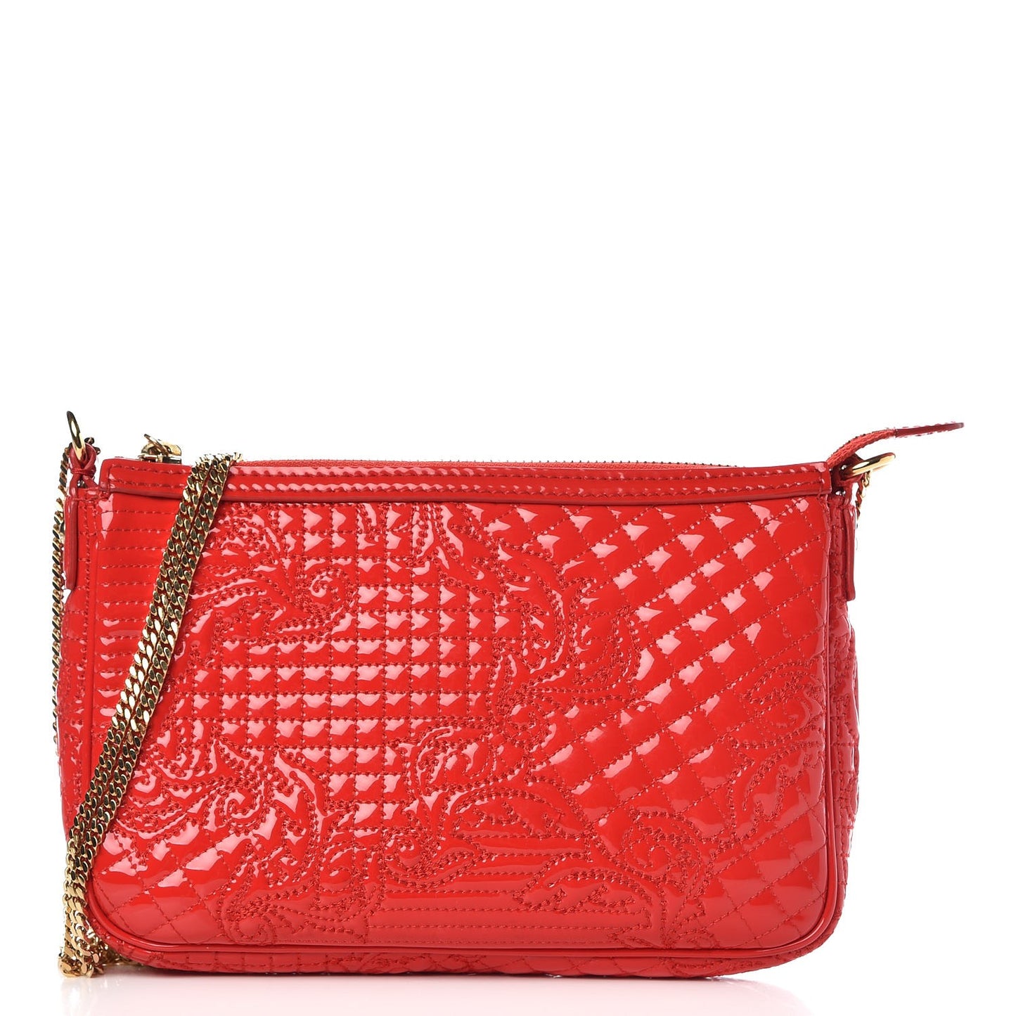 Patent Barocco Quilted Vanitas Chain Crossbody Bag Red