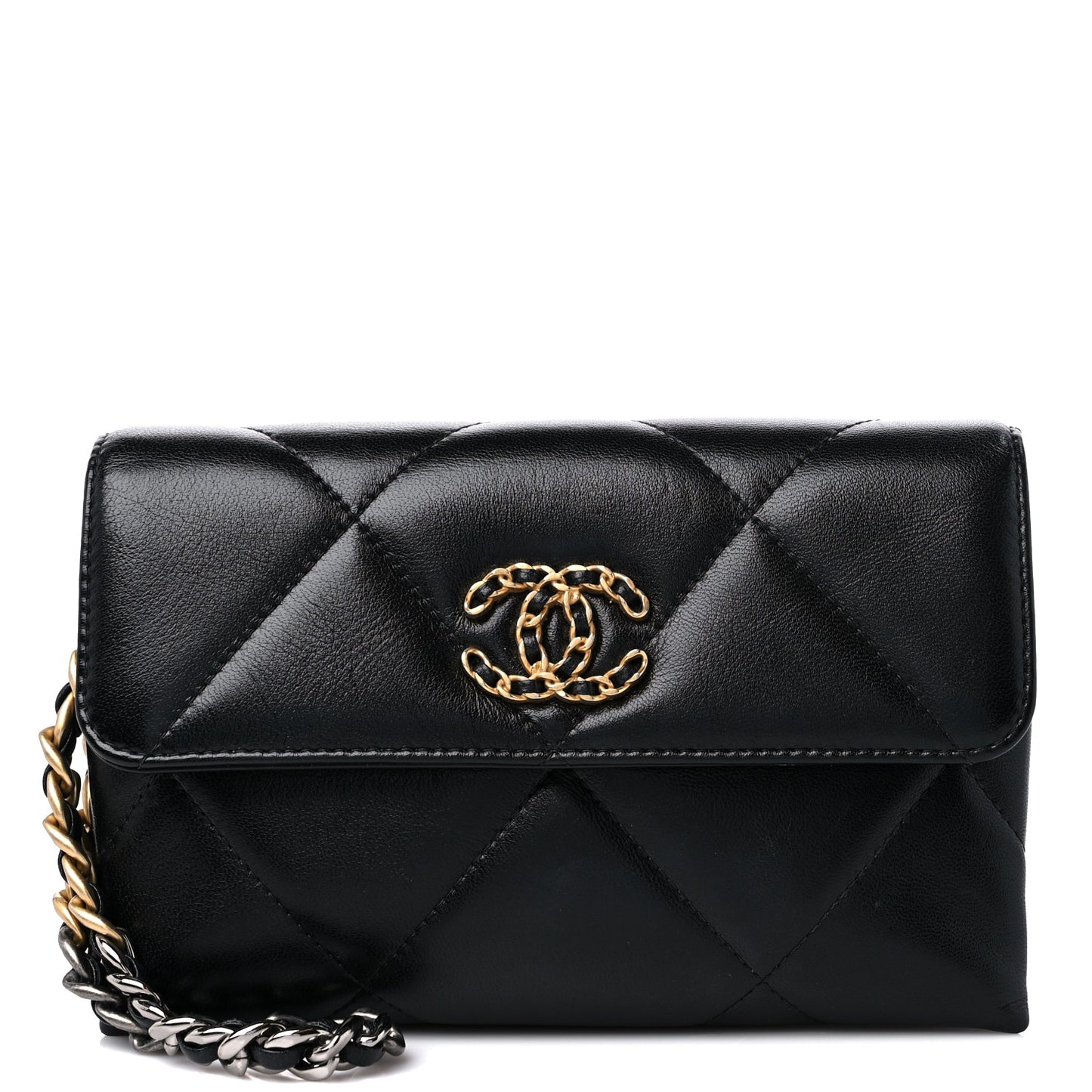 Lambskin Quilted Chanel 19 Flap Clutch Black